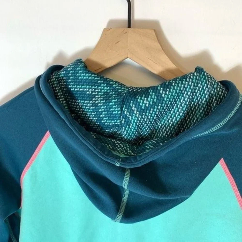 Nike Therma-FIT Hoodie Womens Teal Navy Pink Colorblock Thumbhole Pullover M